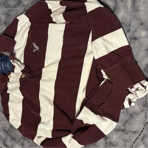 Vintage American Eagle Striped Polo Shirt in Maroon and White